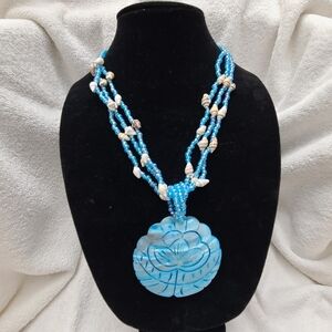 Ocean Blue Beaded Necklace with Shell Details
